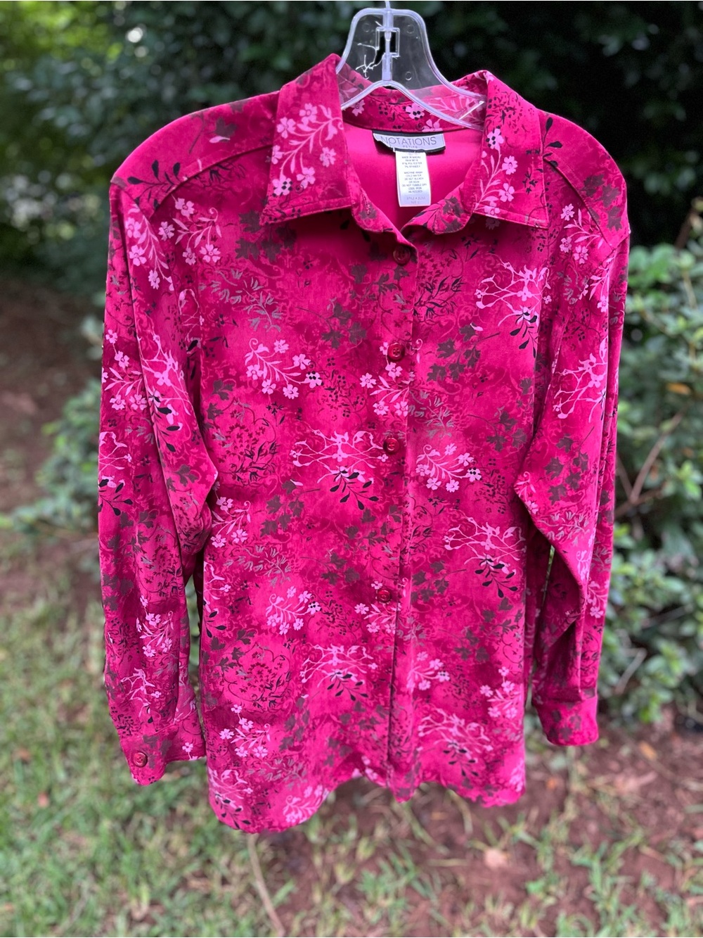 Notations Fuchsia Floral Button-Up long sleeve Blouse  PL
